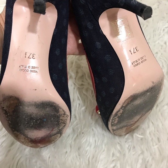 Red Valentino Denim Peep Toe Heels Size 37.5 $395 - Picture 5 of 7